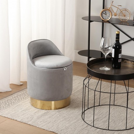 POUF/COFFRE ROND GRIS