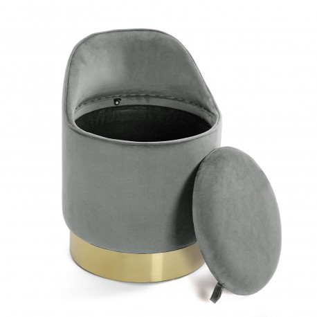 POUF/COFFRE ROND GRIS