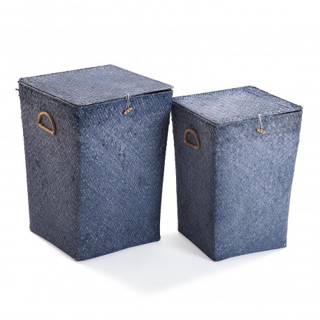 SET 2 PANIERS LINGE BLEU