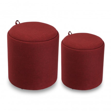 SET 2 POUFS VELOURS ROUGE