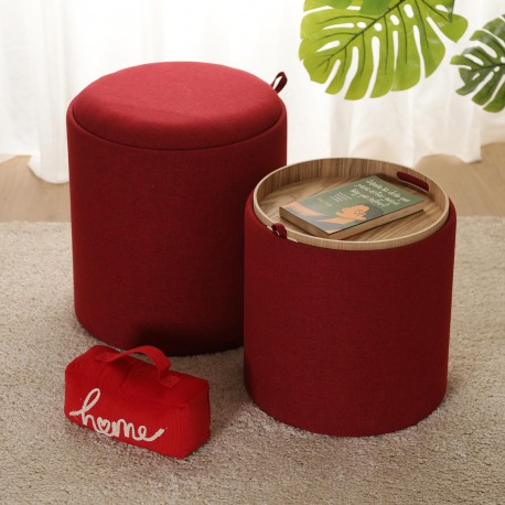 SET 2 POUFS VELOURS ROUGE