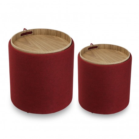 SET 2 POUFS VELOURS ROUGE