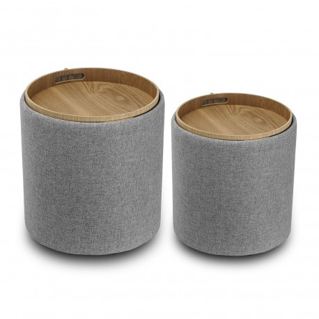 SET 2 POUFS VELOURS GRIS