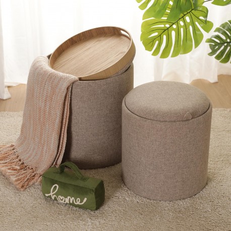 SET 2 POUFS VELOURS BEIGE