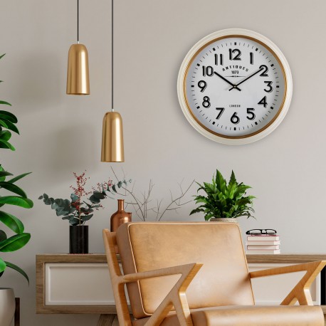 HORLOGE MURALE METAL BLANC/DOR