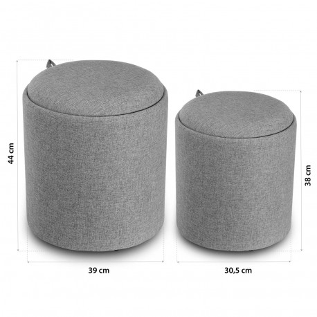 SET 2 POUFS VELOURS GRIS