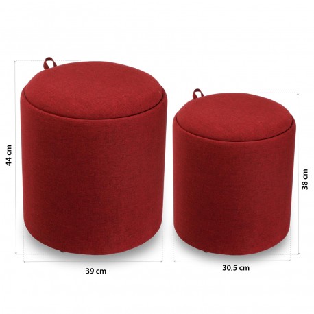 SET 2 POUFS VELOURS ROUGE