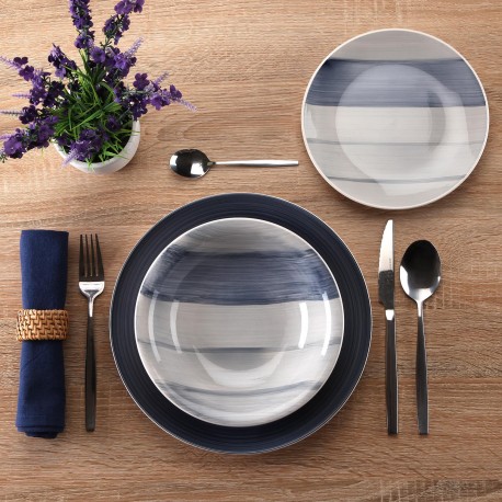VAISSELLE 18 PIÈCES LEANNE BLEU FONCÉ