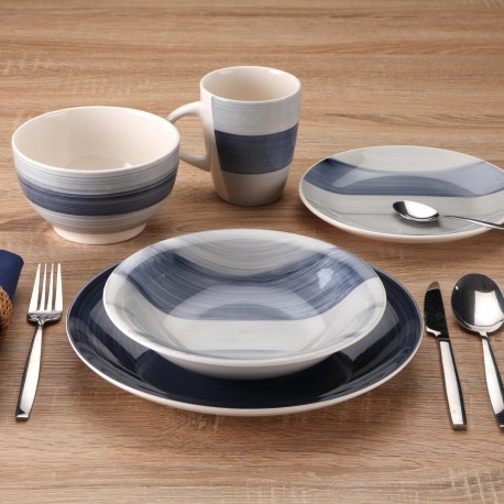 VAISSELLE 18 PIÈCES LEANNE BLEU FONCÉ