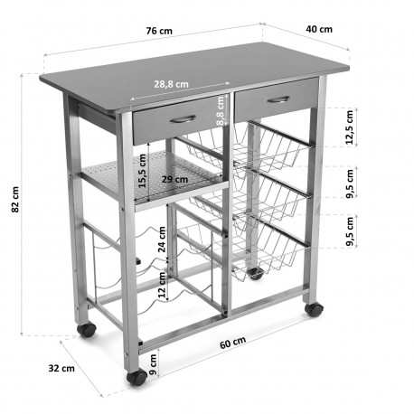 CHARIOT CUISINE GRIS 76CM