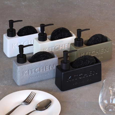 DISTRIBUTEUR SAVON ÉPONGE "KITCHEN" BLANC