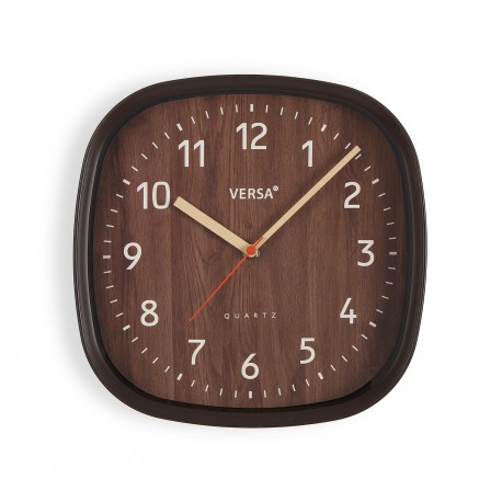 HORLOGE MURALE CARREE BOIS FONCÉ 31CM