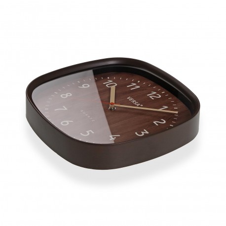 HORLOGE MURALE CARREE BOIS FONCÉ 31CM