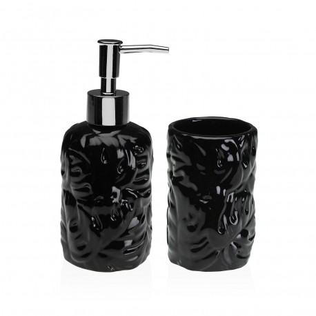 SET SALLE DE BAINS 2 PCS FEUILLES NOIR