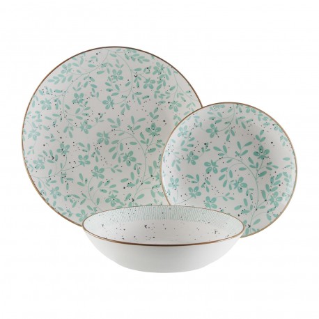 VAISELLE 18 PIÈCES FLEURS TURQUOISE