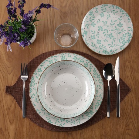 VAISELLE 18 PIÈCES FLEURS TURQUOISE