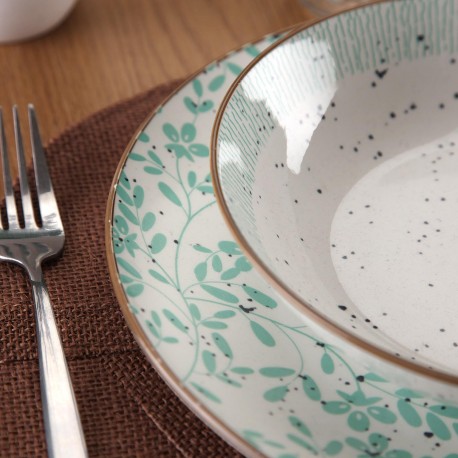 VAISELLE 18 PIÈCES FLEURS TURQUOISE