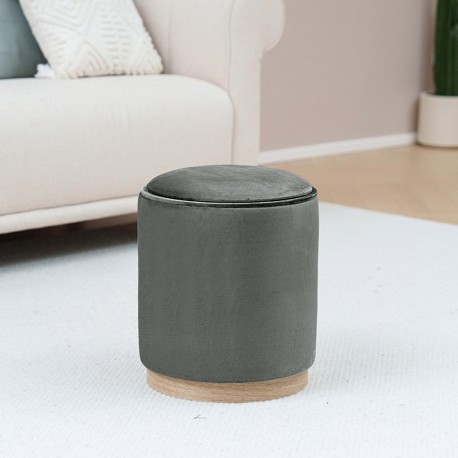 POUF AVEC RANGEMENT ET PLATEAU VELVET GRIS