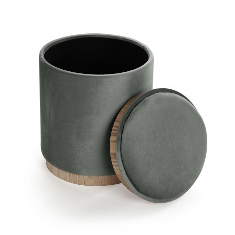 POUF AVEC RANGEMENT ET PLATEAU VELVET GRIS