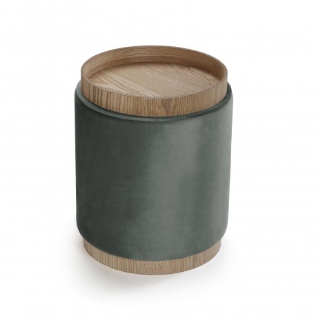 POUF AVEC RANGEMENT ET PLATEAU VELVET GRIS