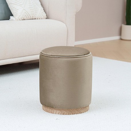 POUF AVEC RANGEMENT ET PLATEAU VELVET BEIGE
