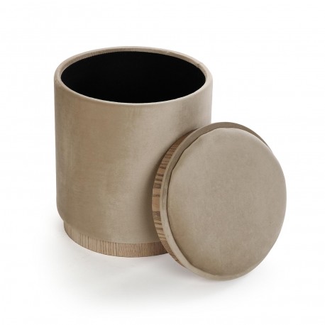 POUF AVEC RANGEMENT ET PLATEAU VELVET BEIGE