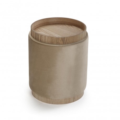POUF AVEC RANGEMENT ET PLATEAU VELVET BEIGE