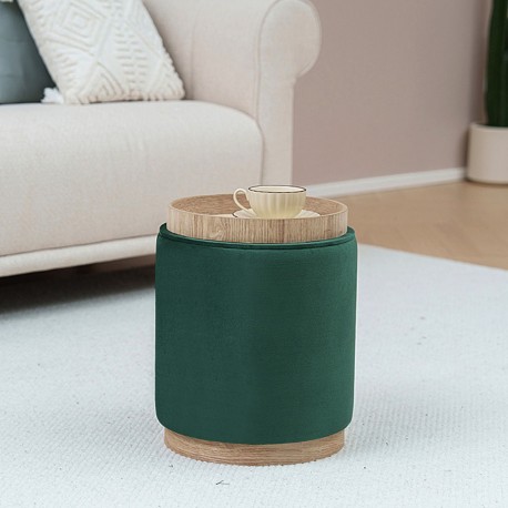 POUF AVEC RANGEMENT ET PLATEAU VELVET VERT