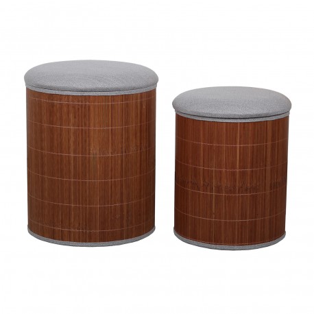 SET DE 2 POUFS RANGEMENT GRIS BAMBOU