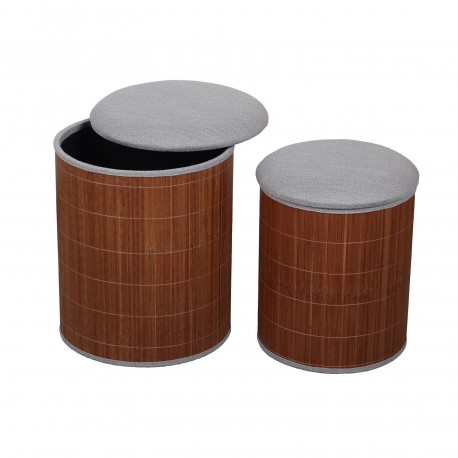 SET DE 2 POUFS RANGEMENT GRIS BAMBOU
