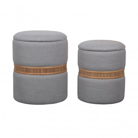 SET DE 2 POUFS RANGEMENT GRIS ANNEAU BAMBOU
