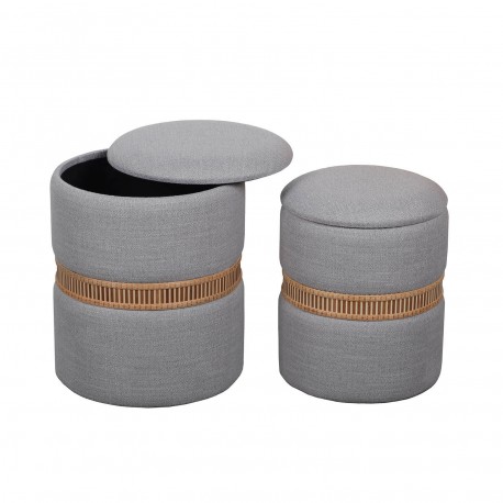 SET DE 2 POUFS RANGEMENT GRIS ANNEAU BAMBOU