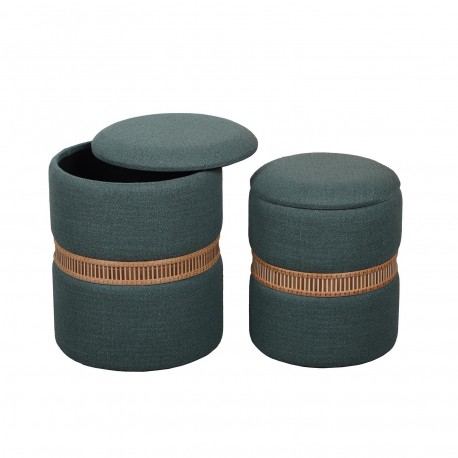 SET DE 2 POUFS RANGEMENT VERT ANNEAU BAMBOU