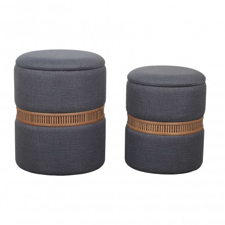 SET DE 2 POUFS RANGEMENT GRIS FONCÉ ANNEAU BAMBOU