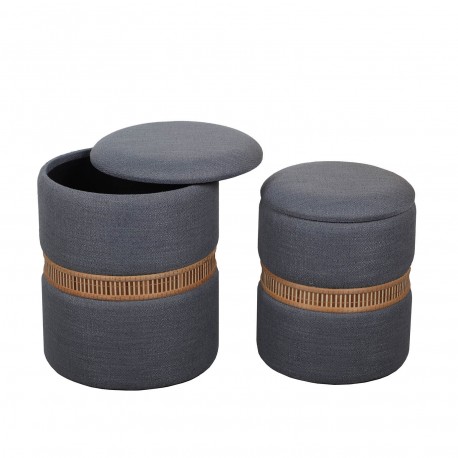 SET DE 2 POUFS RANGEMENT GRIS FONCÉ ANNEAU BAMBOU
