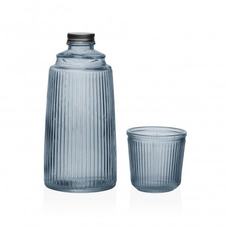 BOUTEILLE AVEC VERRE EN VERRE BLEU