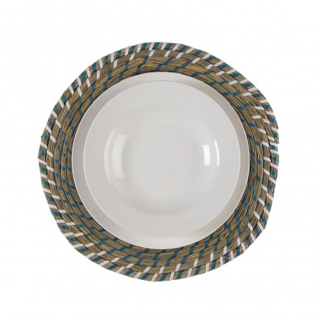 SET DE TABLE BLANC ET BLEU 38 CM