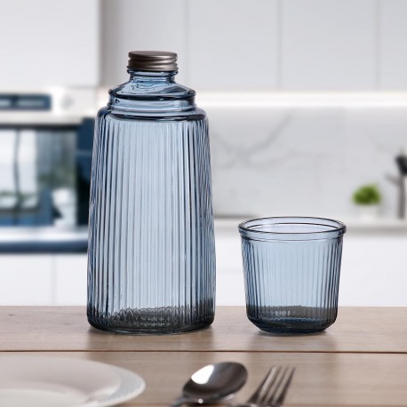 BOUTEILLE AVEC VERRE EN VERRE BLEU