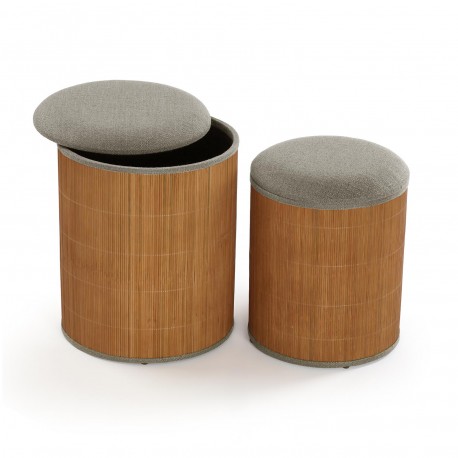 SET DE 2 POUFS RANGEMENT GRIS BAMBOU