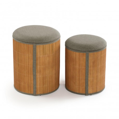 SET DE 2 POUFS RANGEMENT GRIS BAMBOU