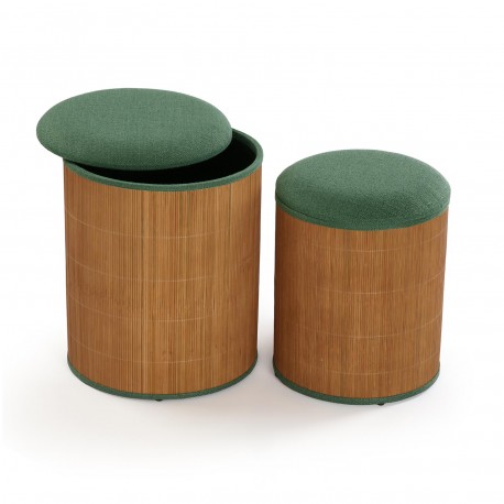 SET DE 2 POUFS RANGEMENT VERT BAMBOU