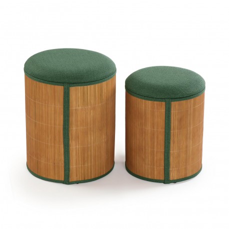 SET DE 2 POUFS RANGEMENT VERT BAMBOU