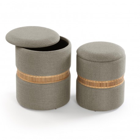 SET DE 2 POUFS RANGEMENT GRIS ANNEAU BAMBOU