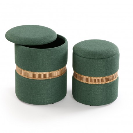 SET DE 2 POUFS RANGEMENT VERT ANNEAU BAMBOU