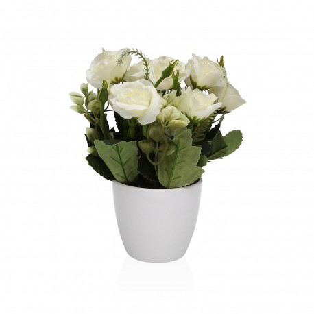 POT DÉCO AVEC ROSES BLANCHES 18 CM