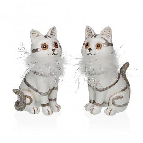 SET DE 2 STATUETTES CHAT BLANC 17CM