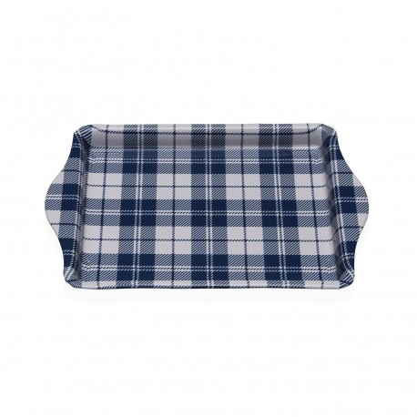 PLATEAU MÉTAL AVEC POIGNÉES VICHY BLEU