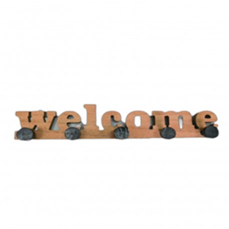 PORTE-MANTEAU MURAL BLANC 5 CROCHETS "WELCOME"