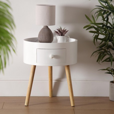 TABLE DE CHEVET RONDE BLANCHE