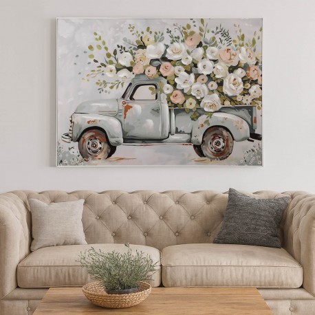 TABLEAU TOILE FLORAL TRUCK 60 X 80